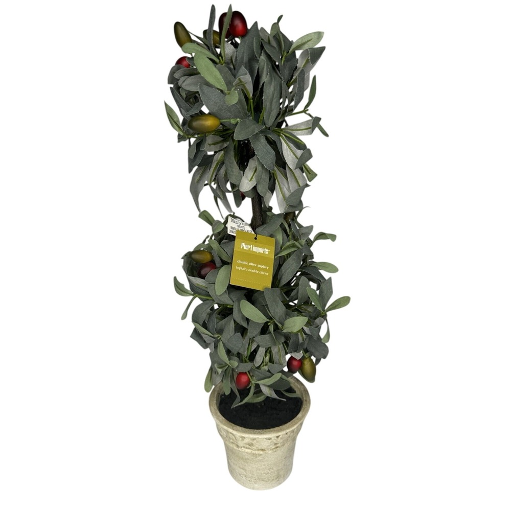 Pier 1 Imports Double Olive Topiary Faux Tree in Decorative Pot 20" NEW